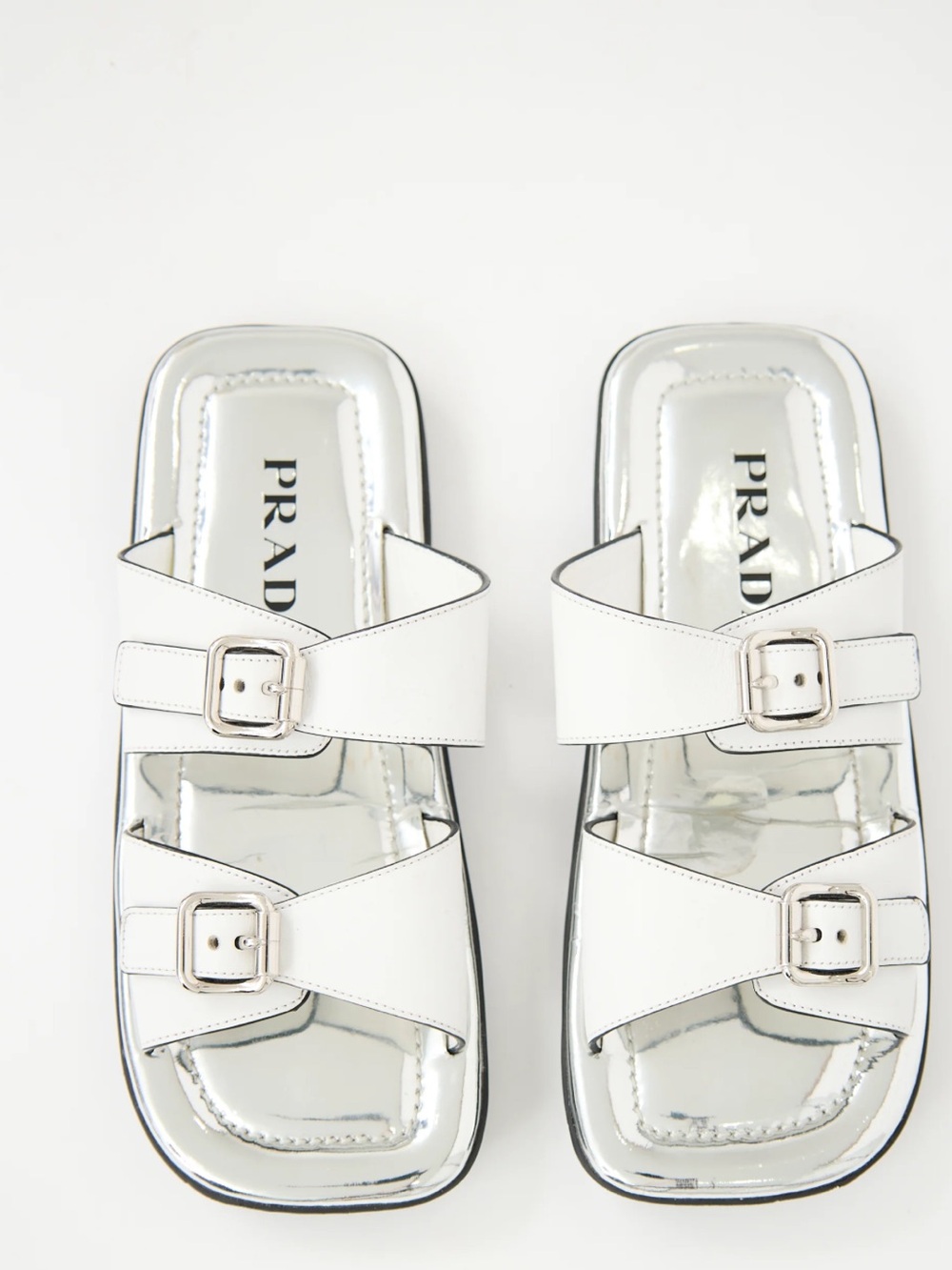 Prada White Leather Buckle Slide Sandals 38.5